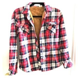 Faux-fur lined flannel top